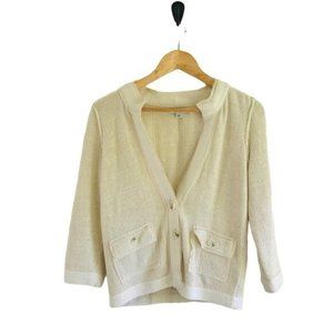 Banana Republic Cream & Gold Accent Thread Knitted Cardigan Size S